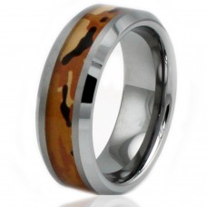 8mm Tungsten Carbide Ring w/ Brown Camo Design Inlay